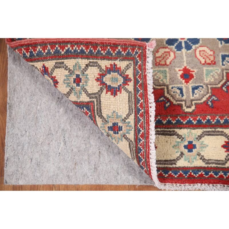 Hand Knotted Oriental 100% Wool Carpet Traditional Geometric Red Kazak Runner Rug - 9' 3'' X 2' 9''