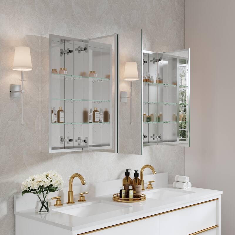 44"W X 30'H Bathroom Recessed or Surface Wall Mount Medicine Cabinet With Adjustable Glass Shelves