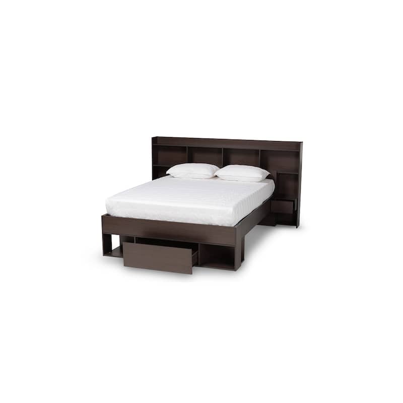 Farmhouse Storage Bed with Nightstands & Drawer - Modern Wood Platform Bed Frame, 89.9"L