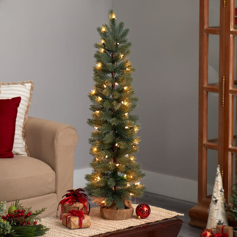 3ft. Green Pine Artificial Christmas Tree with 50 Warm White Lights in Burlap Base - Petite Rustic Holiday X-Mas Accent