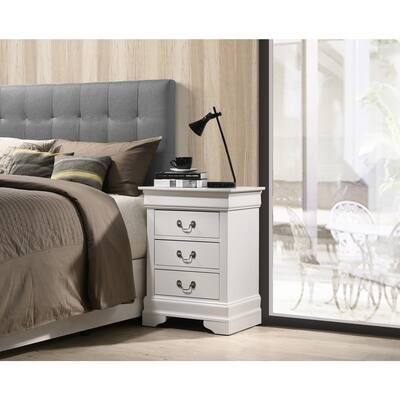 White Nightstand 29x21x16 with Three Spacious Drawers, Compact Bedside Table for Bedroom Storage and Clean Modern Finish