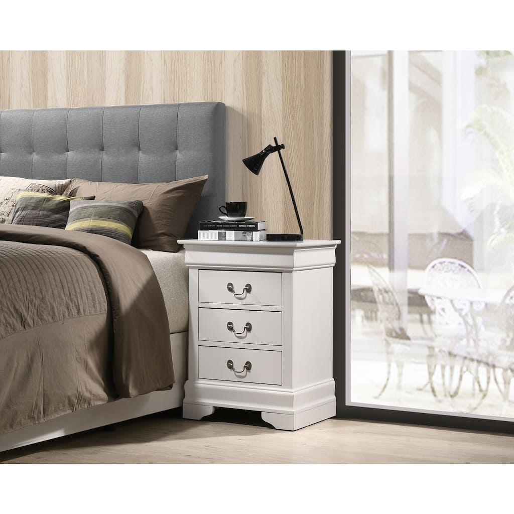White Nightstand 29x21x16 with Three Spacious Drawers, Compact Bedside Table for Bedroom Storage and Clean Modern Finish
