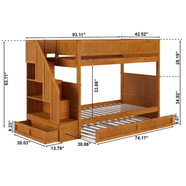 Dover Twin over Twin Staircase Bunk Bed with Storage Drawer and Trundle ...