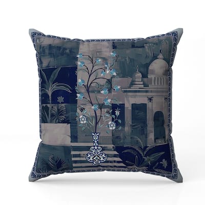 Shahi Garden Bloom Faux Suede Reversible Throw Pillow Cyan and Peach