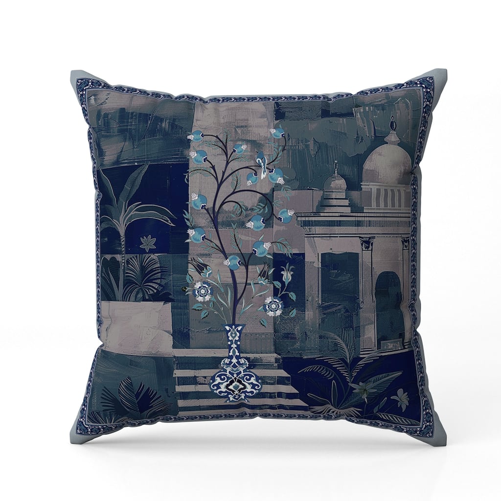 Shahi Garden Bloom Indoor/Outdoor Reversible Throw Pillow Cyan and Peach