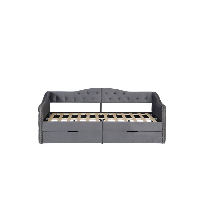 Twin Size Upholstered Daybed with 2 Storage Drawers - 500LB Capacity