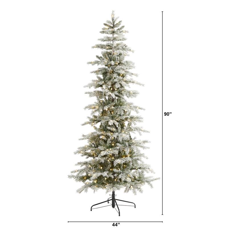 7.5’ Pre-Lit Flocked Nova Scotia Artificial Christmas Tree, Warm Clear LED Lights - 7.5 Foot