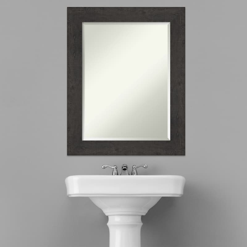 Beveled Bathroom Wall Mirror - Rustic Plank Espresso Frame