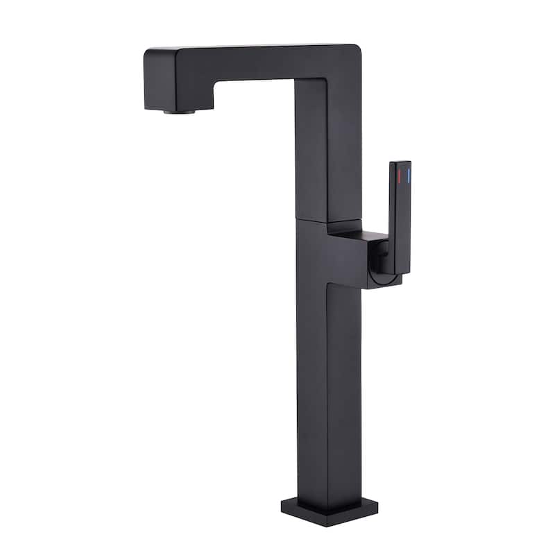 7.8"-11.8"H Solid Brass Single Handle Single Hole Bathroom Sink Faucet - Matte Black-vessel