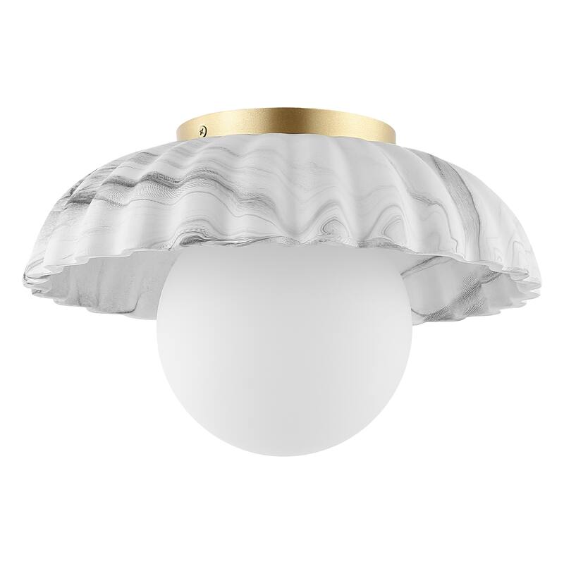 SAFAVIEH Lighting Ephrona Flush Mount - 12" W x 12" D x 10" H - White/Gold - 12Wx12Dx10H