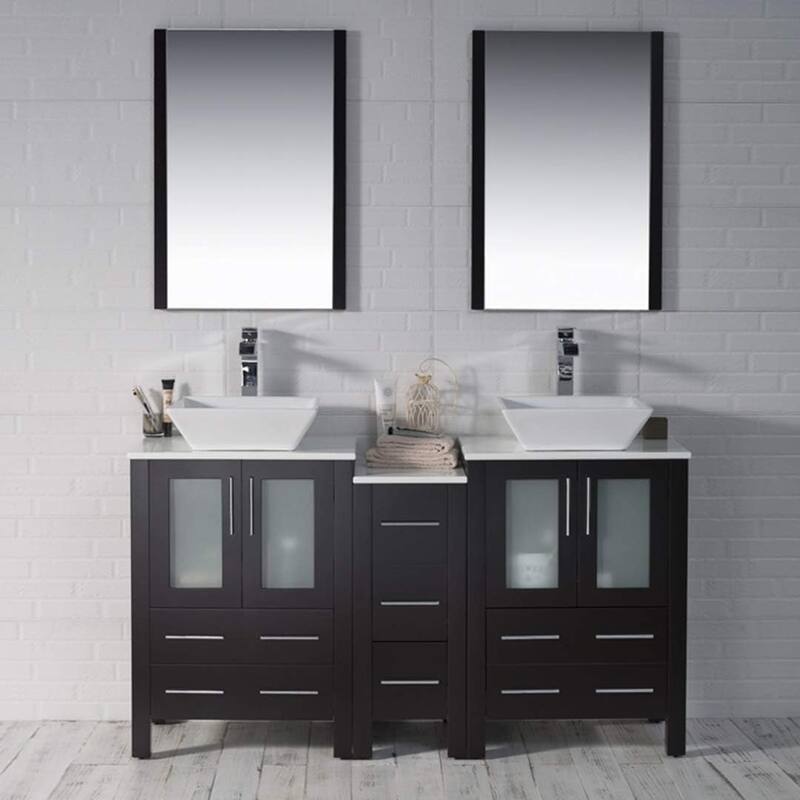 Blossom Sydney 60 Inch Double Sink Vanity with Side Cabinet & Mirrors