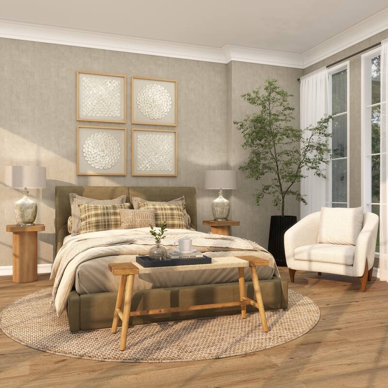 Brown Wood Handmade Traditional Home Bench with Rope Wrapped Seat