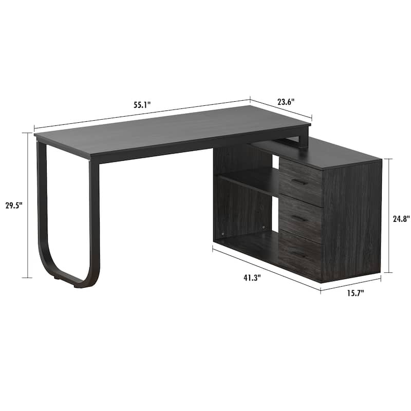 3-Drawer L-Shape Executive Desk Computer Tables With Storage Cabinet