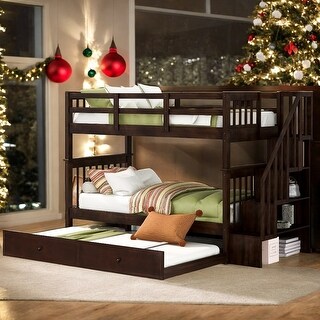 Stairway Twin-Over-Twin Bunk Bed with Twin size Trundle, Espresso