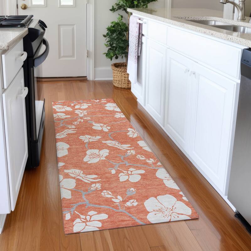 Premium Washable Super Soft Modern Floral Mayfield Rug - Coral - 2'3" x 7'6"