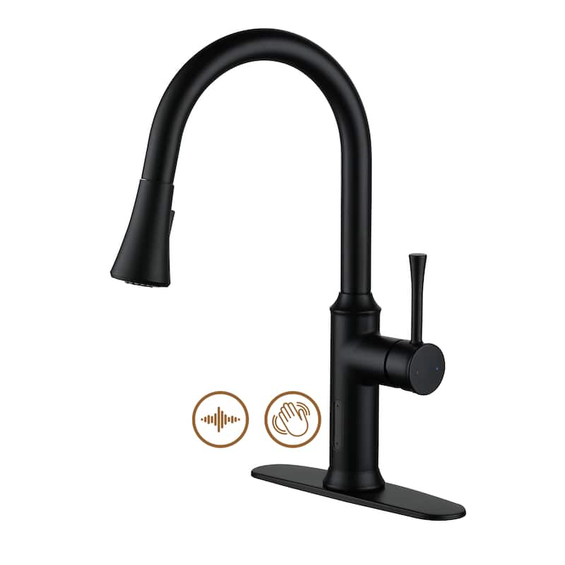 Smart Touchless Single Handle Pull-Down Sprayer Kitchen Faucet with Infrared Sensor and Smart Voice Control - Matte Black