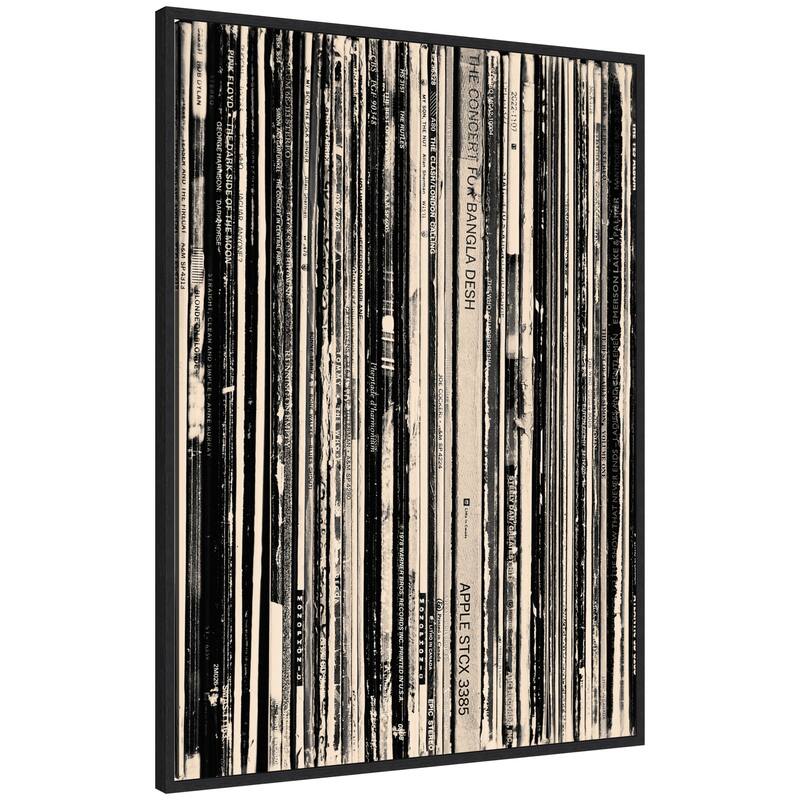 Kate and Laurel 33 RPM Black and White by Robert Cadloff Framed Canvas Wall Art Print - 28x38 - Black