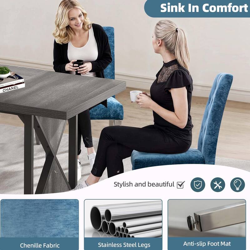 Luxury Chenille Dining Chairs - Ergonomic Design, Set of 2