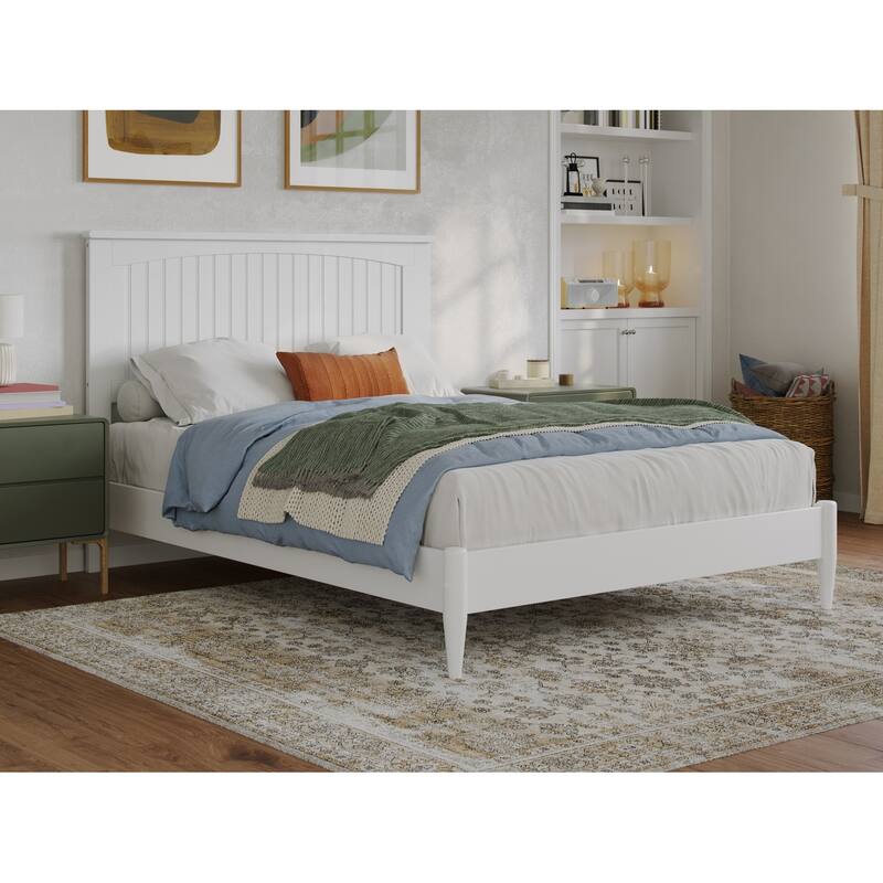 Contemporary Platform Bed - Full Size Wood Bed Frame - Low Profile Modern Bed - White Finish