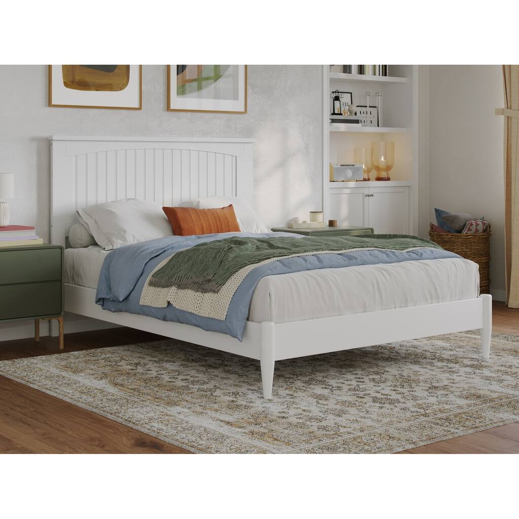 Contemporary Platform Bed - Full Size Wood Bed Frame - Low Profile Modern Bed - White Finish