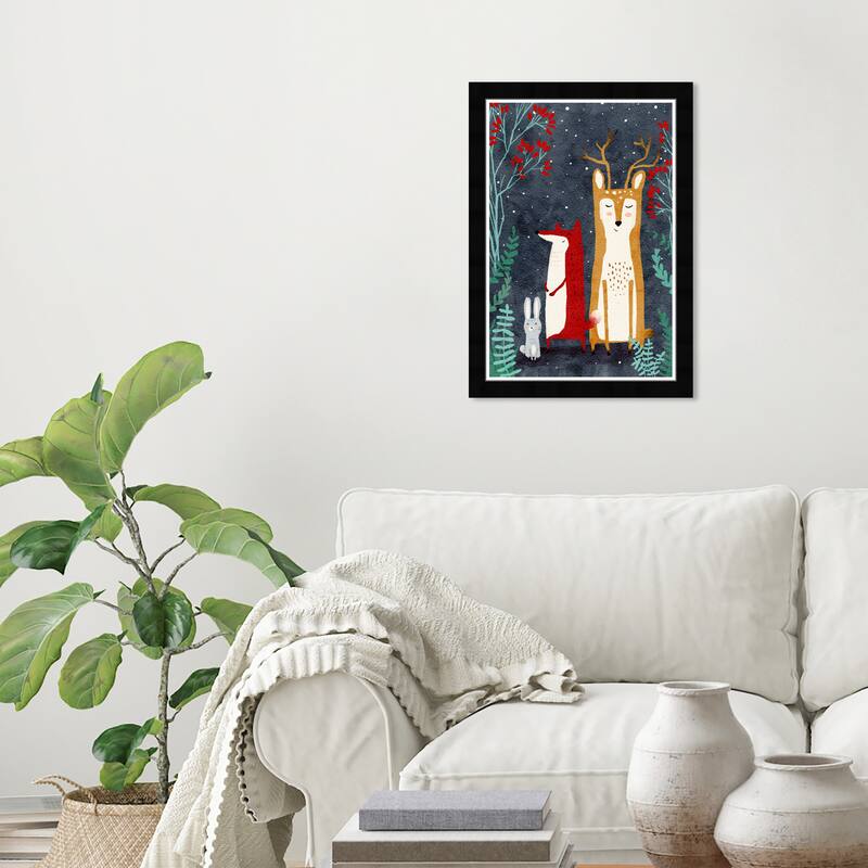 Wynwood Studio Prints Animals Gentle Snow Full Buddies Blue and Dark Blue Rustic Wall Art Canvas Print - Black