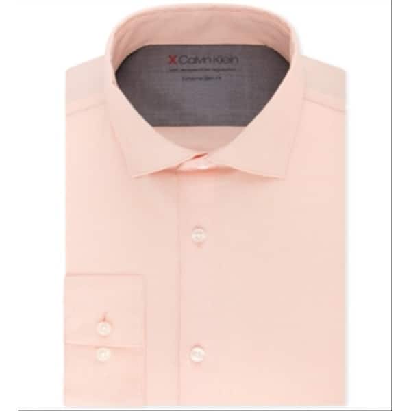 Calvin Klein Men's Extra Slim Fit Temperature Regulating Stretch Solid Dress  Shirt Orange Size X-Small - Bed Bath & Beyond - 40641824