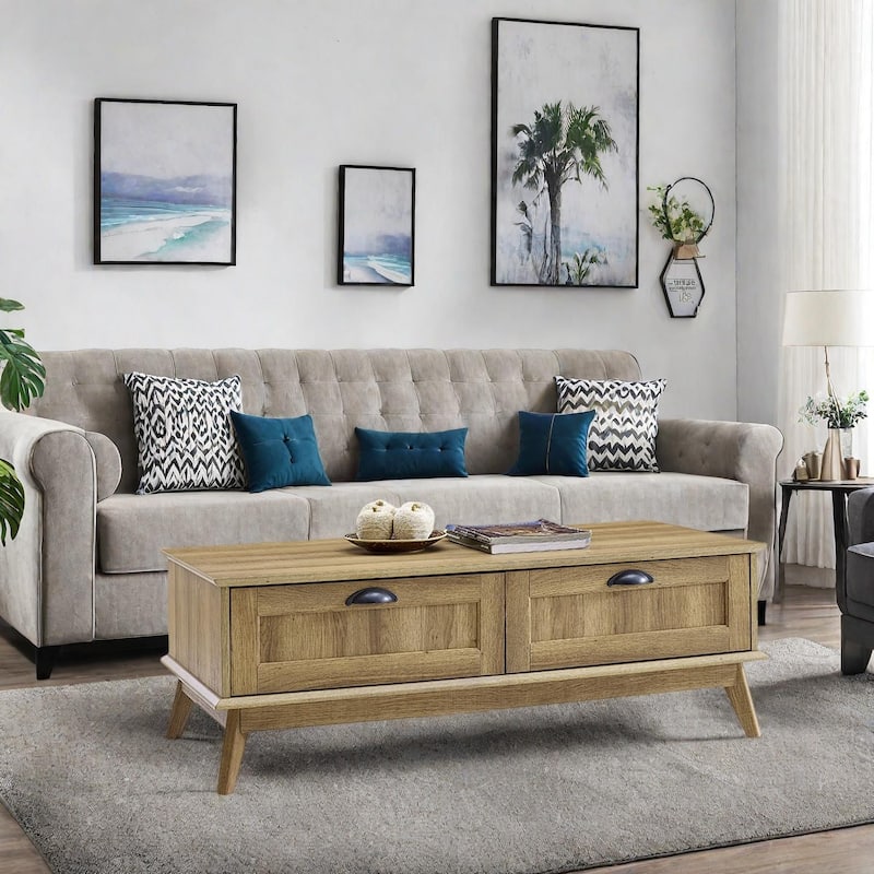 Caffoz Center Coffee Table with Two Fully Extended Drawers - Golden Oak