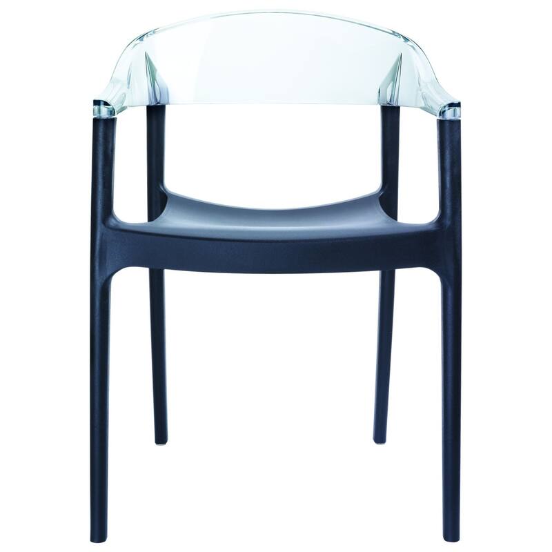 32" Black and Clear Transparent Stackable Outdoor Patio Dining Arm Chair