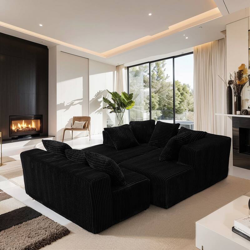 130" U-Shaped Modular Sofa, 4-Seater with Reversible Chaise, Corduroy