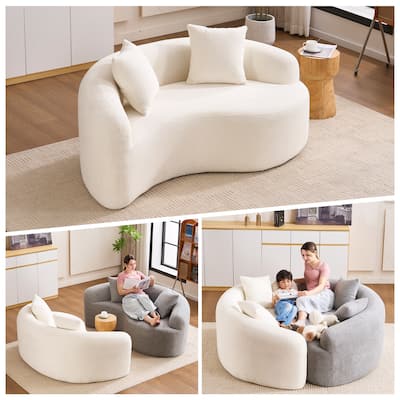 Yin-Yang Design Single Chaise Couch S-curved Chenille Sofa, Purchase 2pc for Combination into Tai Chi Round Sleeper Sofa Bed