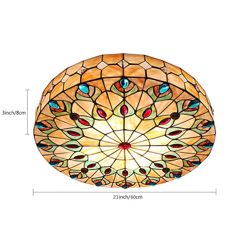 Classic Tiffany-style Flush Mount Ceiling Light with Pearls