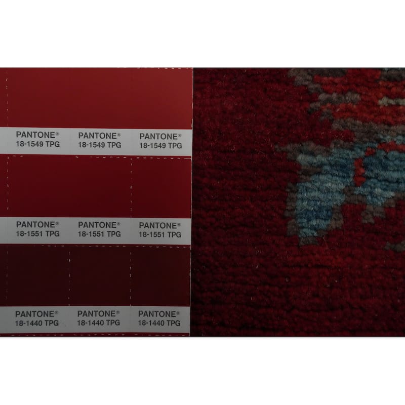 Hand Knotted Oriental 100% Wool Carpet Traditional Geometric Red Tabriz Runner Rug - 13' 7'' X 3' 8''