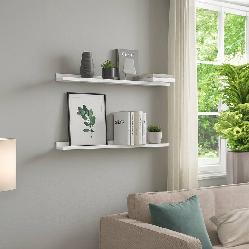 Novia Wall Shelf Set of 2, Sleek Modern White Frame, 45 Inch