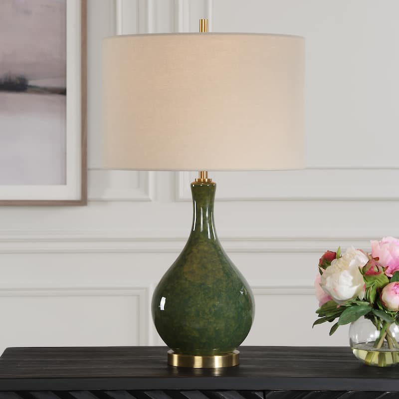 Copper Grove Emerald Green Ceramic Table Lamp with Gold Metal Accents