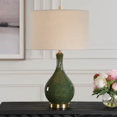 Copper Grove Emerald Green Ceramic Table Lamp with Gold Metal Accents