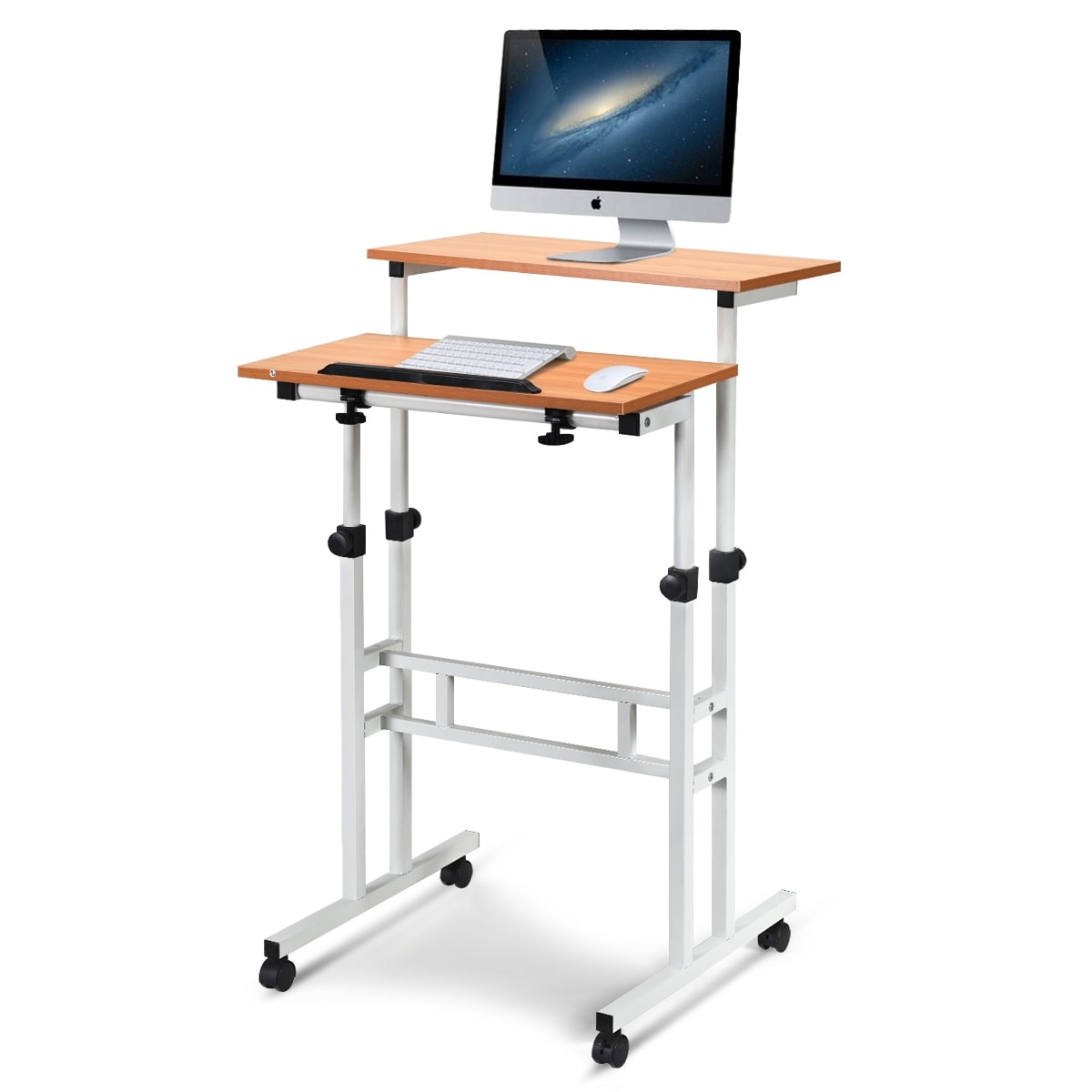 Extra Wide Mobile Standing Desk With Dual Monitor Mount Mount It