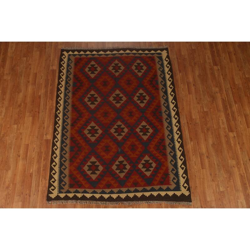 Tribal Geometric Kilim Oriental Wool Area Rug Flat-woven Carpet - 5'2" x 6'9"
