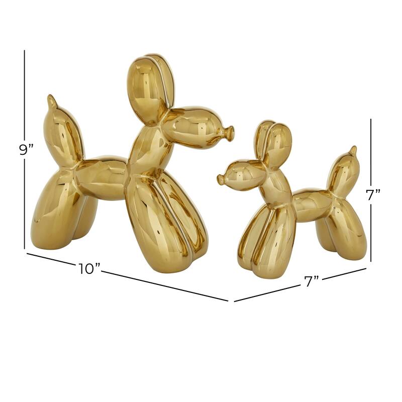 Gold Porcelain Ceramic Balloon Dog Sculpture (Set of 2) - Gold, Silver, White, Black, Multi Colored