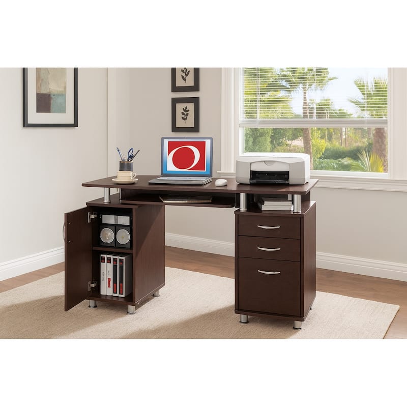 Modern Designs Grey MDF Multifunctional Office Desk With File Cabinet - Chocolate