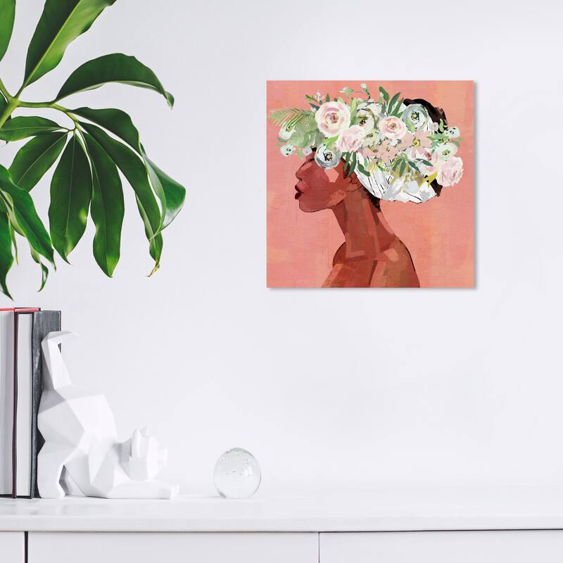 Wynwood Studio Canvas Floral and Botanical Blooming Flowers Brown and Pastel Pink Modern & Contemporary Wall Art Canvas Print - 12 x 12