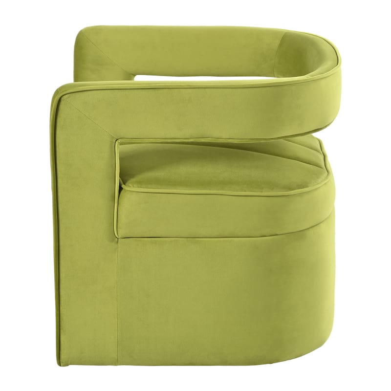 Green Modern 24.25" Upholstered Velvet Accent Chair with Ribbed Detail and Luxury Curved Fully