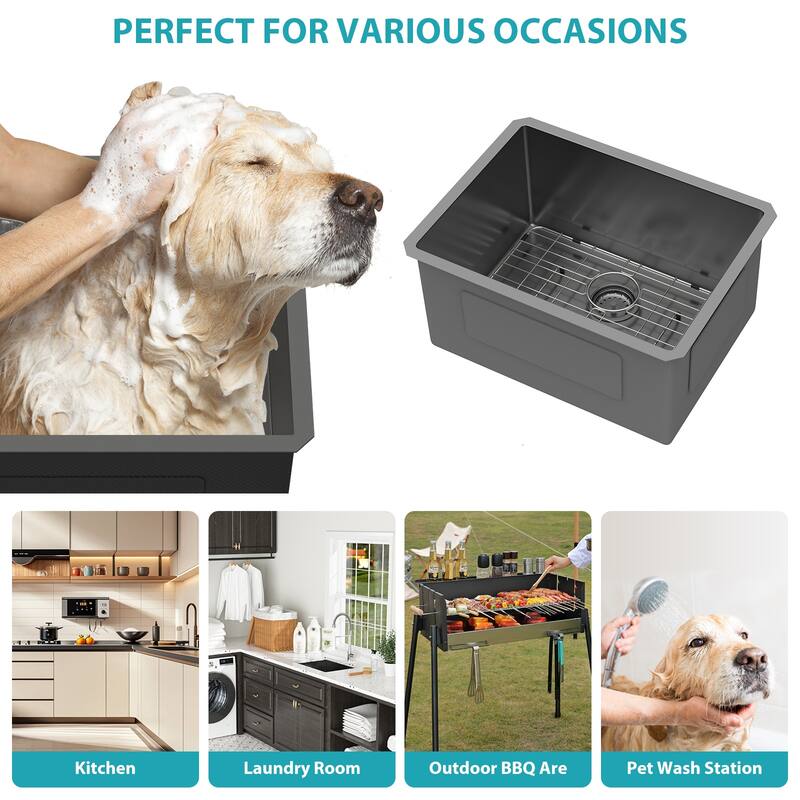 Laundry Sink 24 Inch 24x18x12 Inch Undermount Laundry Utility Sink Deep Single Bowl 16 Gauge Stainless Steel