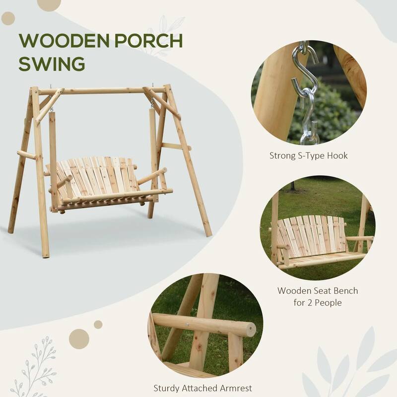 2-Seat Wooden Swing Bench, A-Frame, Stable Non-Slip, Solid Wood Garden