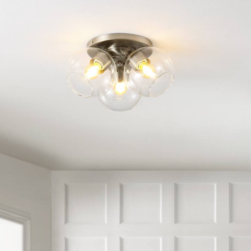 Piper 11.5" 3-Light Farmhouse Rustic Iron/Glass LED Semi Flush Mount, Oil Rubbed Bronze/Clear by JONATHAN Y - 3 Light
