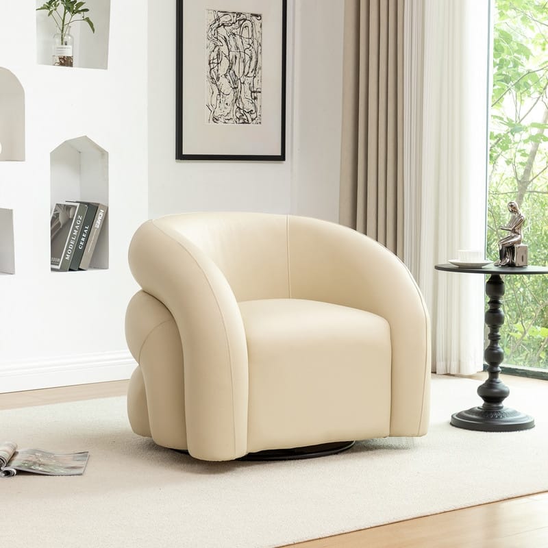 SEYNAR Modern Glam PU Leather 360 Degree Swivel Accent Armchair with Metal Base