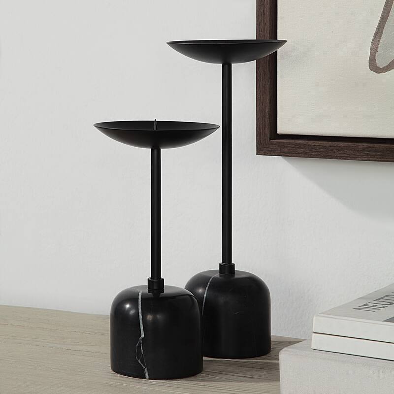 Renwil Uma Indoor Iron Set Of 2 Pillar Candle Holder, Matte Black