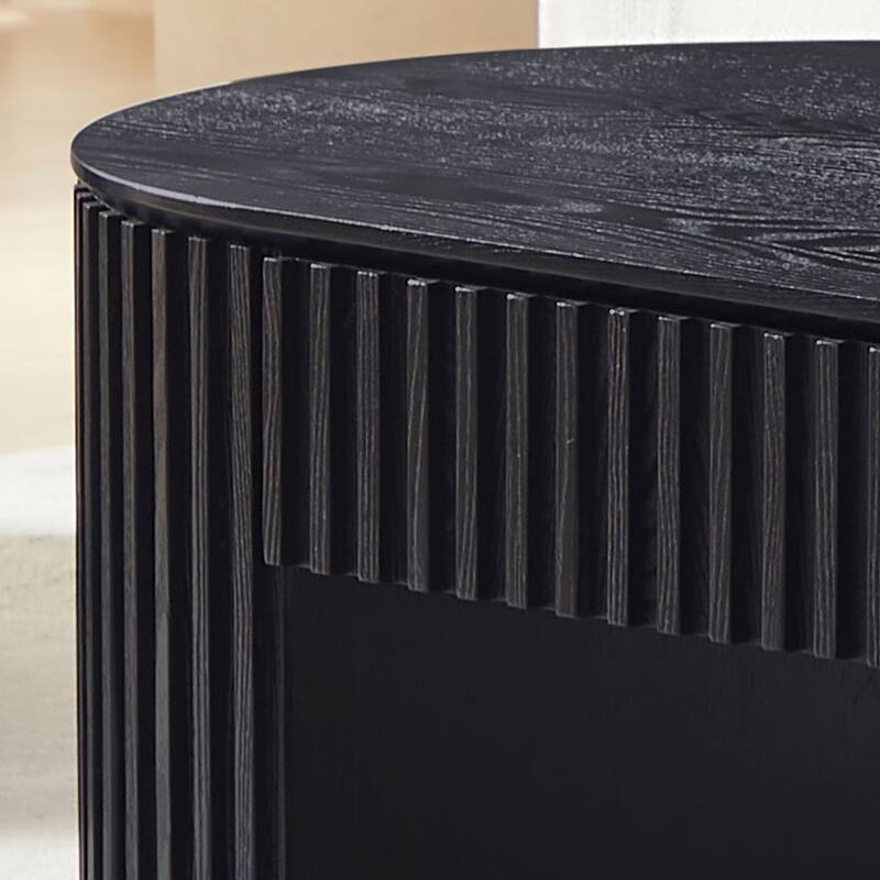 51.18" Oval Wood Coffee Table with Drawer, Mid-Century Modern Tea Table, Handcrafted Relief Center Table