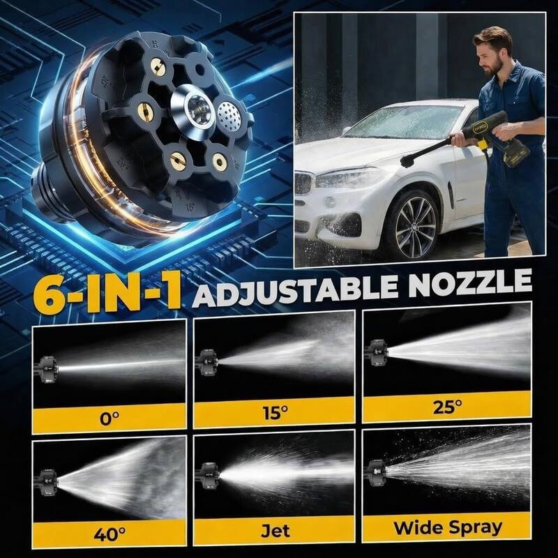 Portable Handheld Cleaner, Cordless Pressure Washer with 6-in-1 Nozzle, 26FT High-Elastic Hose