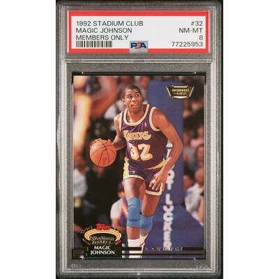 Magic Johnson 1992 Topps Stadium Club Members Only Card #32 Graded PSA 8 - 8'6" x 11'6"