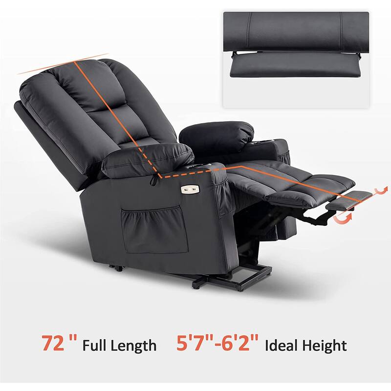 MCombo Large Lift Recliner Chair with Massage and Heat for Elderly, Extended Footrest, Cup Holders, USB Ports, Faux Leather 7539